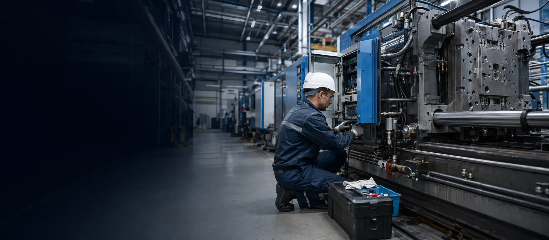 Maintenance de presses à injection plastique réalisée par un technicien UNITEK